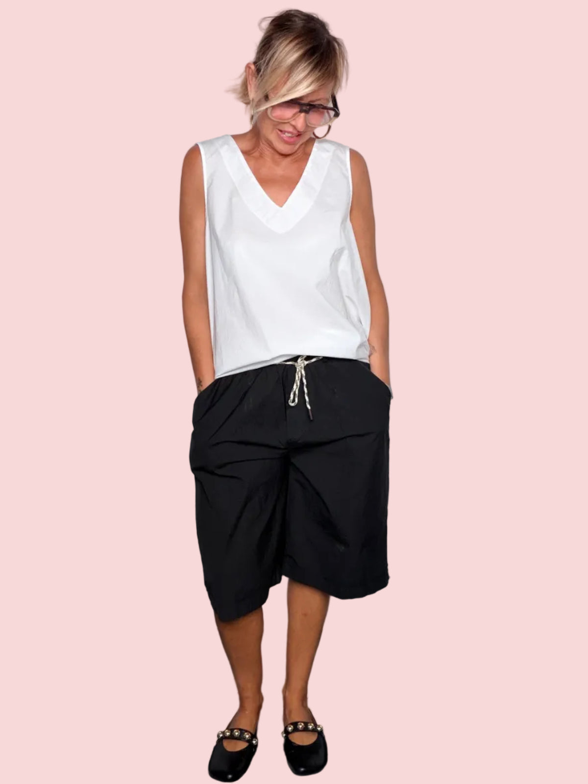 Bermuda Culotte in Tela Paracadute — Nero