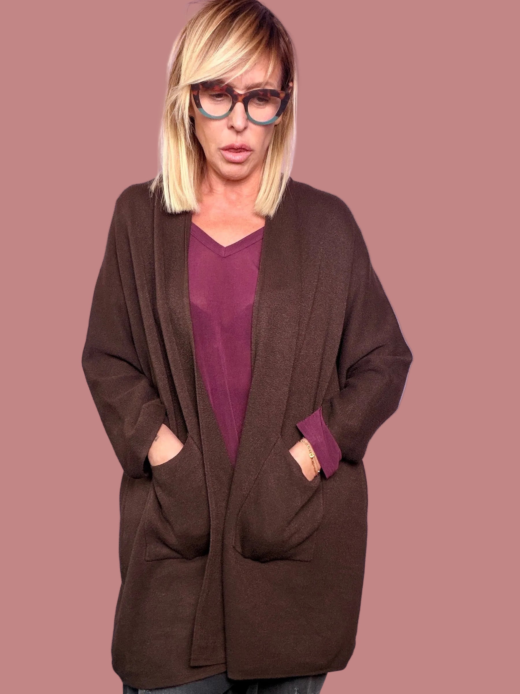 Cardigan over lungo con tasche Female