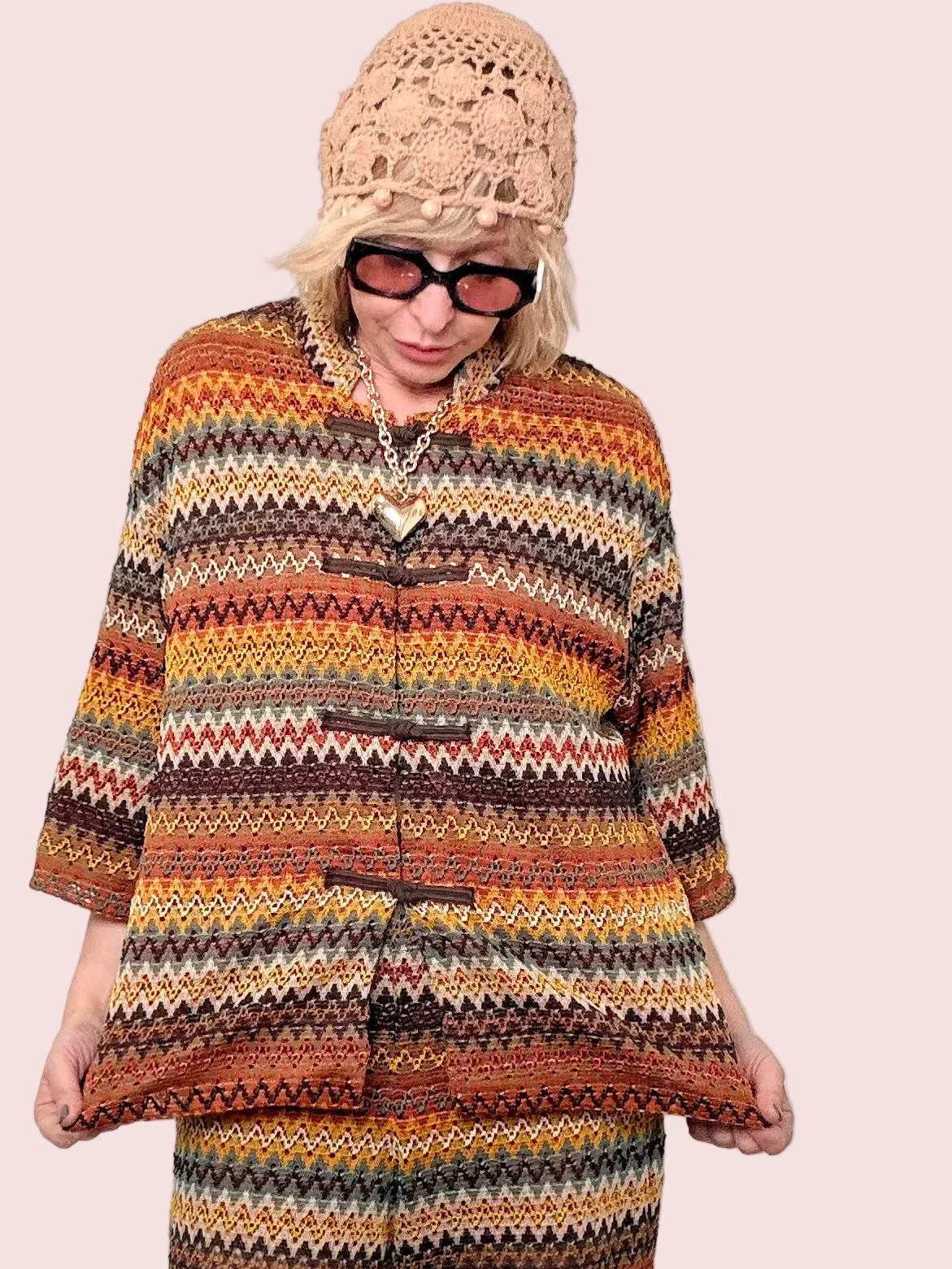 Giacca Crochet Chevron Multicolor