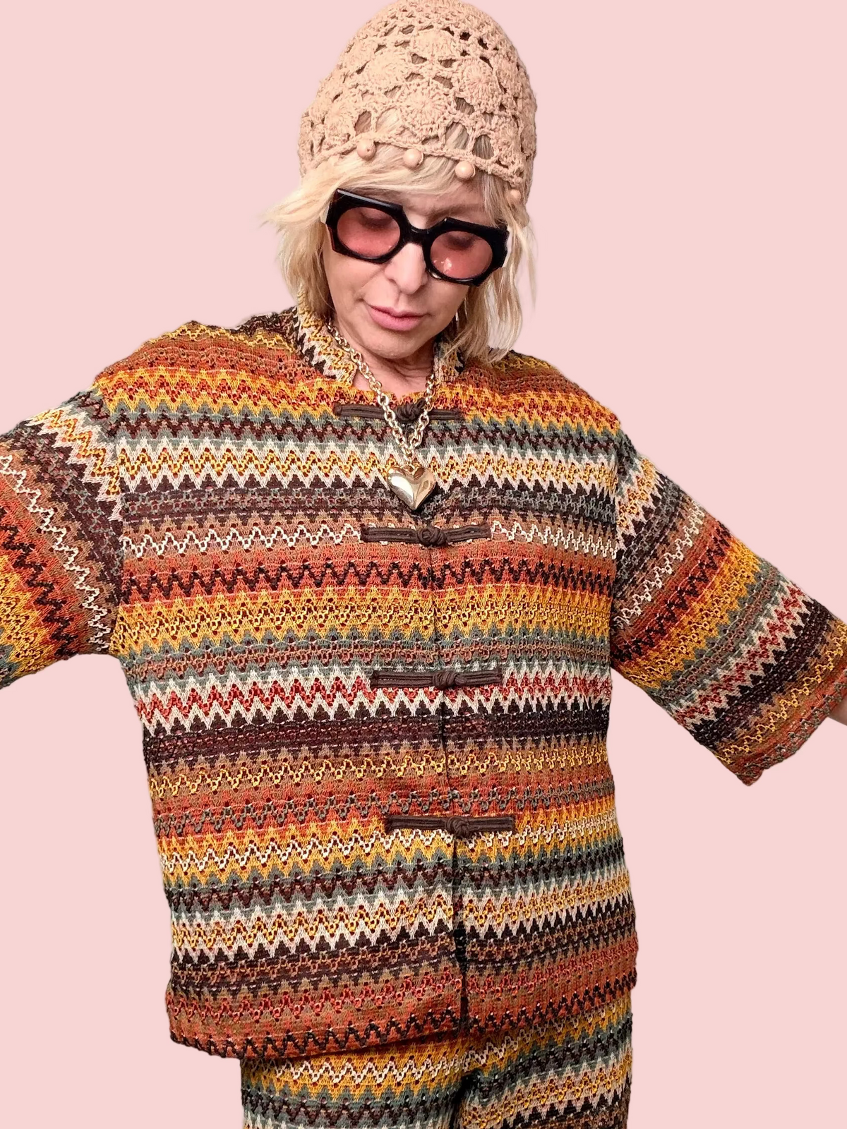 Giacca Crochet Chevron Multicolor