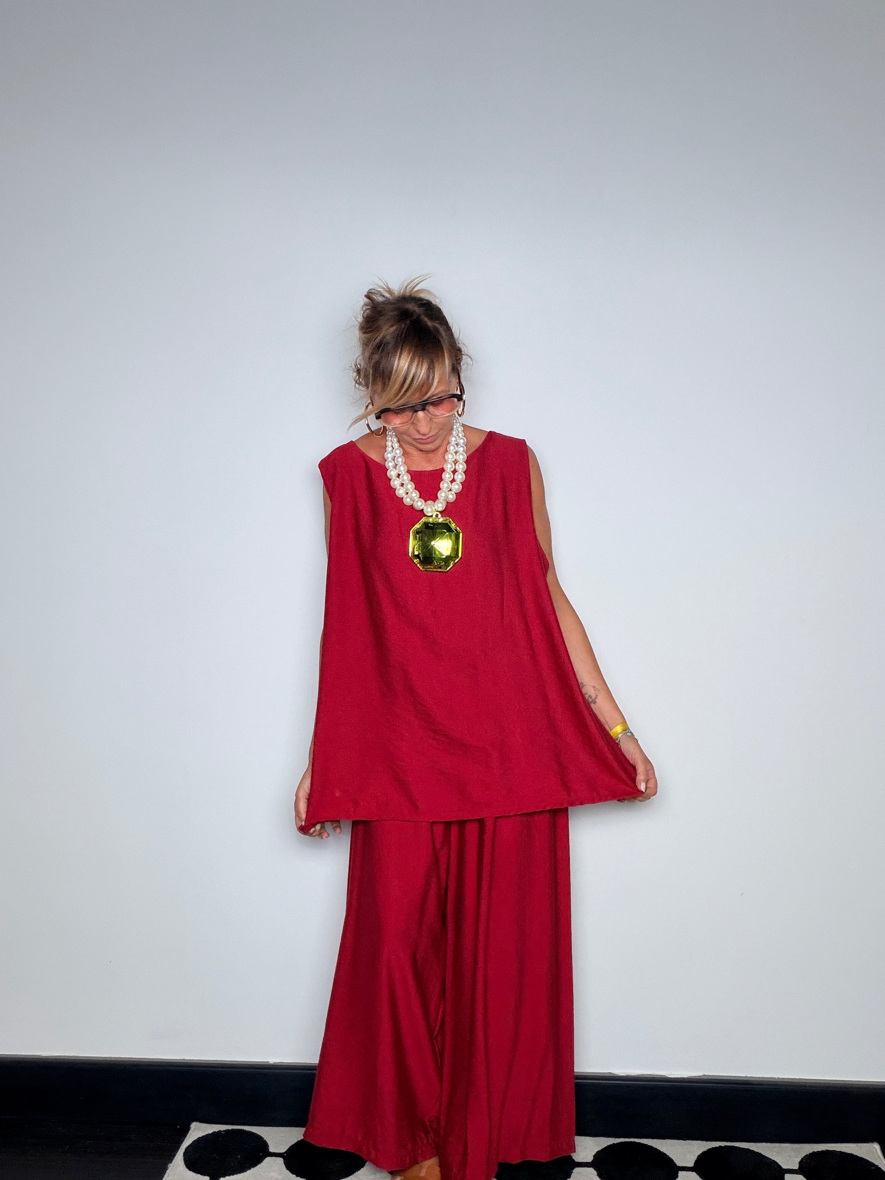 Completo Due Pezzi Top Cape e Pantalone Palazzo