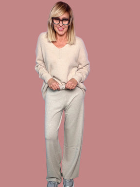 Pantalone in maglina lurex a gamba larga con coulisse