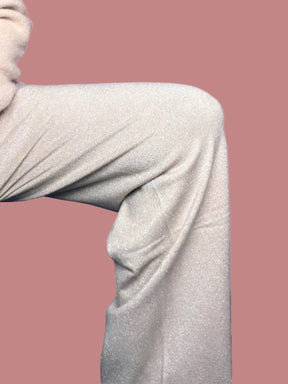 Pantalone in maglina lurex a gamba larga con coulisse