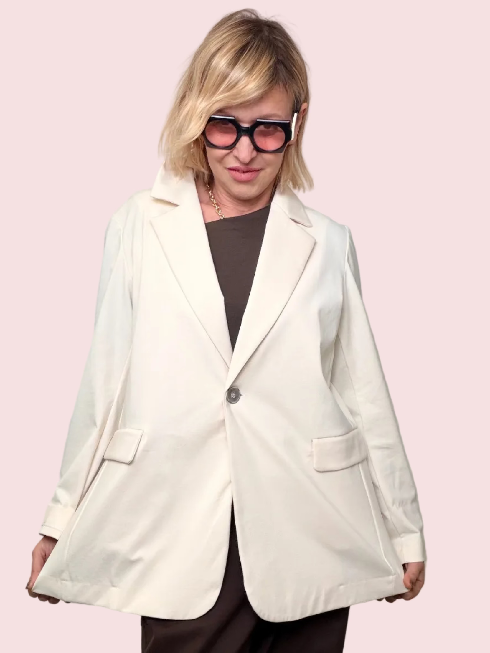 Giacca Blazer Over Punto Milano Bianco Panna