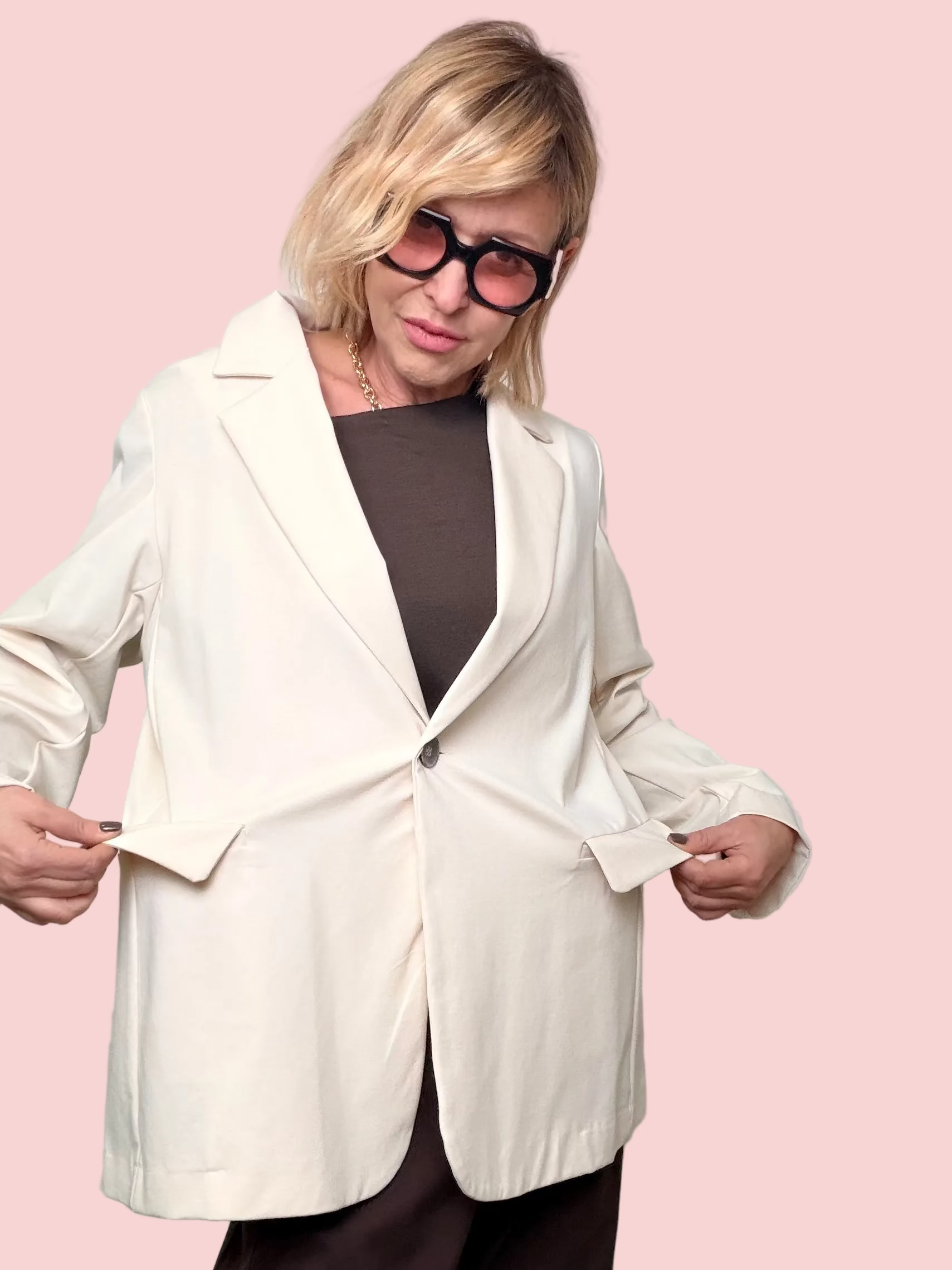 Giacca Blazer Over Punto Milano Bianco Panna