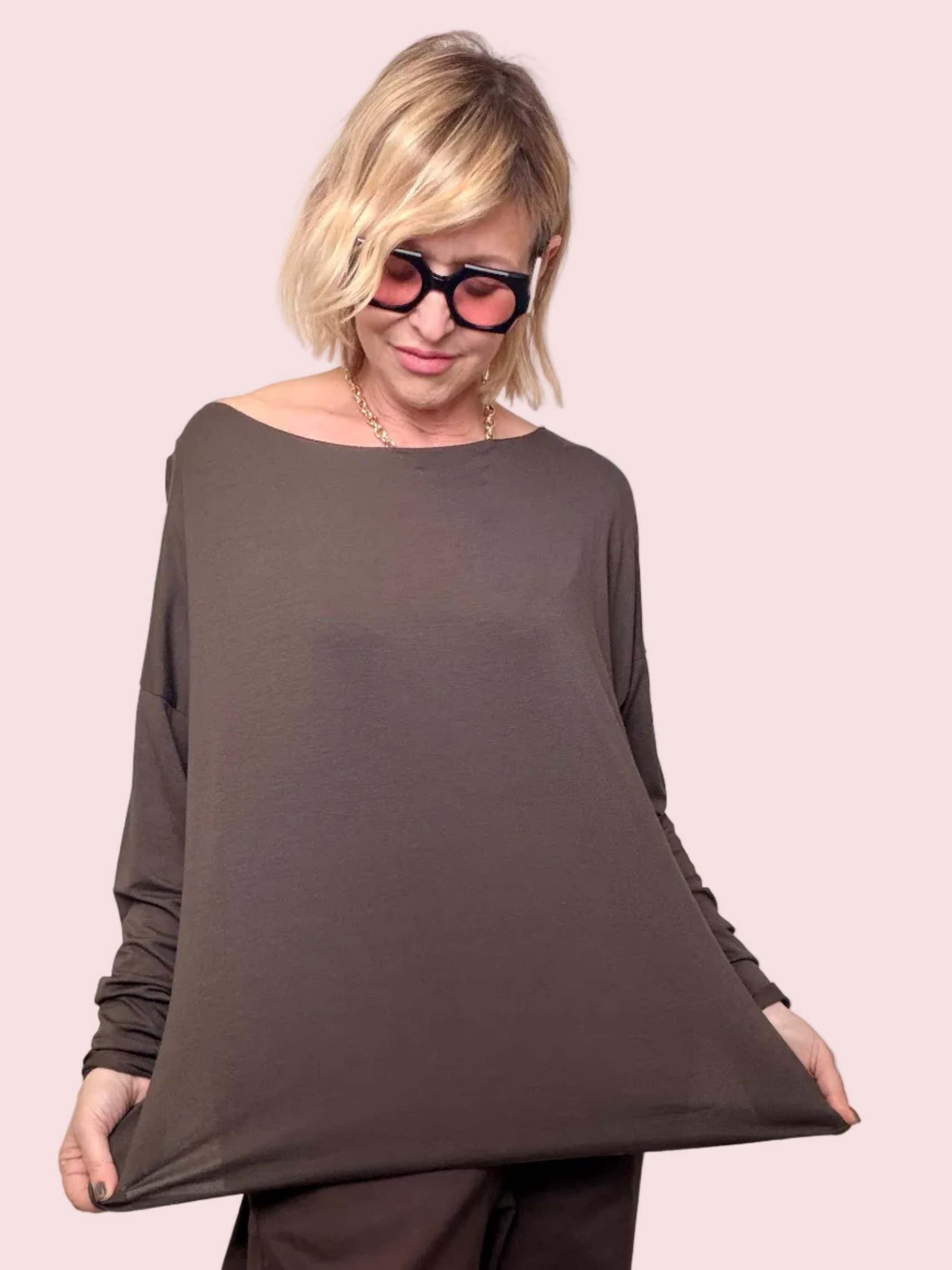 Maglia Over Taglio Vivo moro