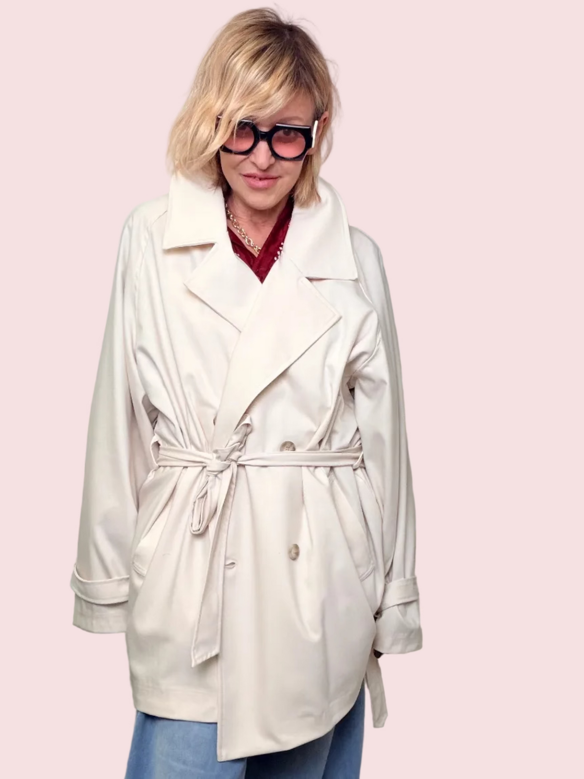 Trench Over Fluido Bianco Panna
