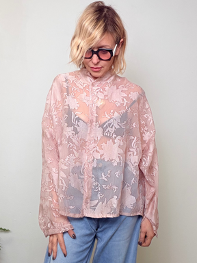 Camicia Over Jacquard Floreale Rosa Cipria