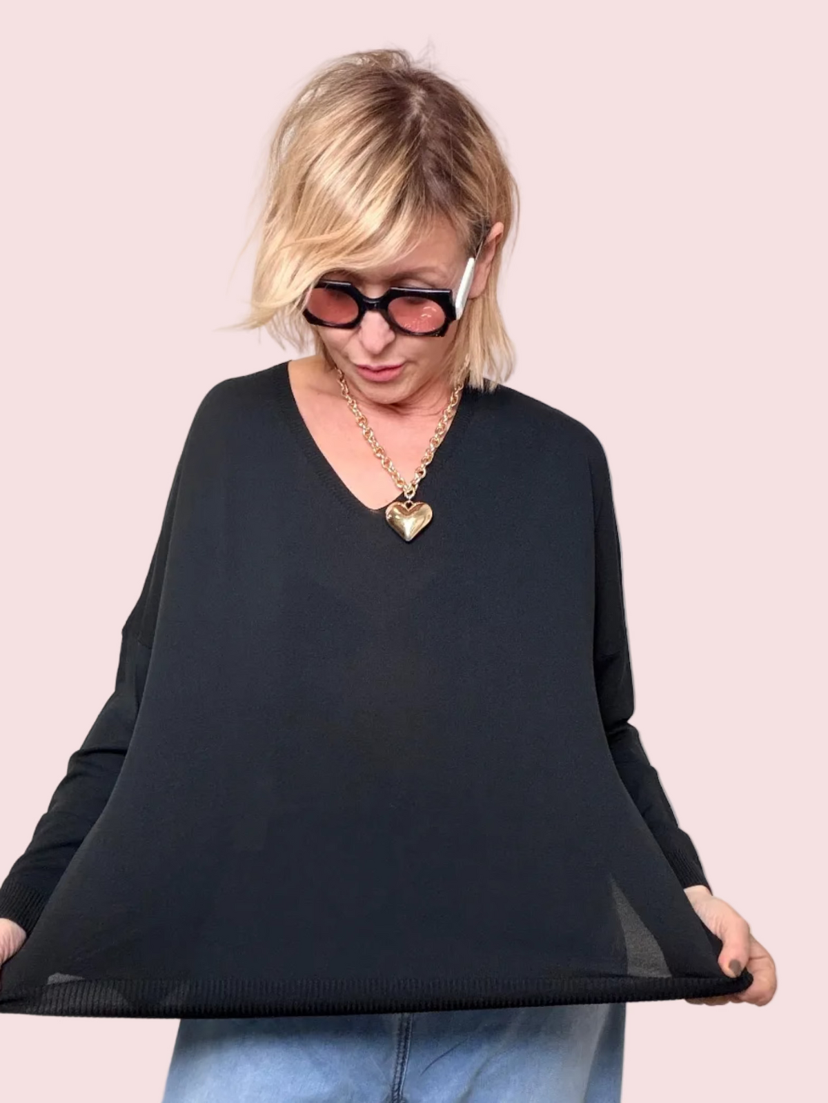 Maglia Filo Over Nera Scollo a V