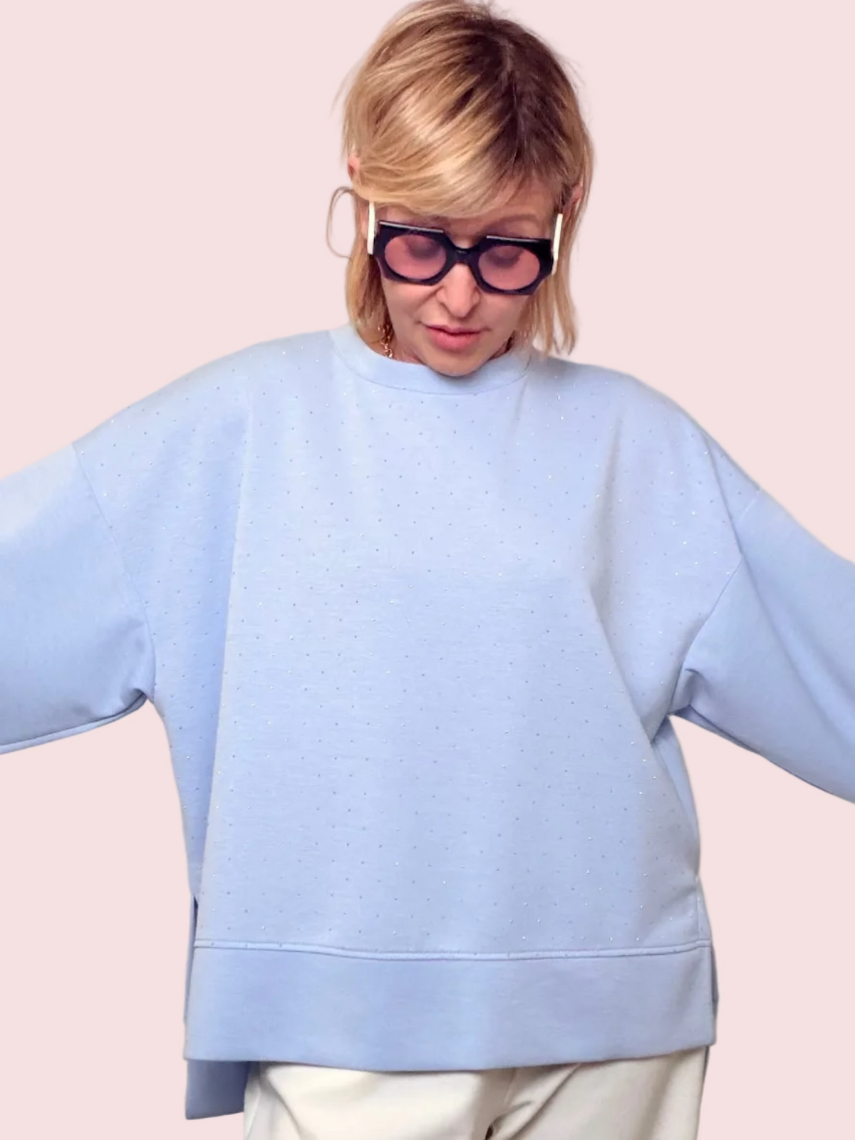 Felpa Over Zirconi Azzurro Polvere