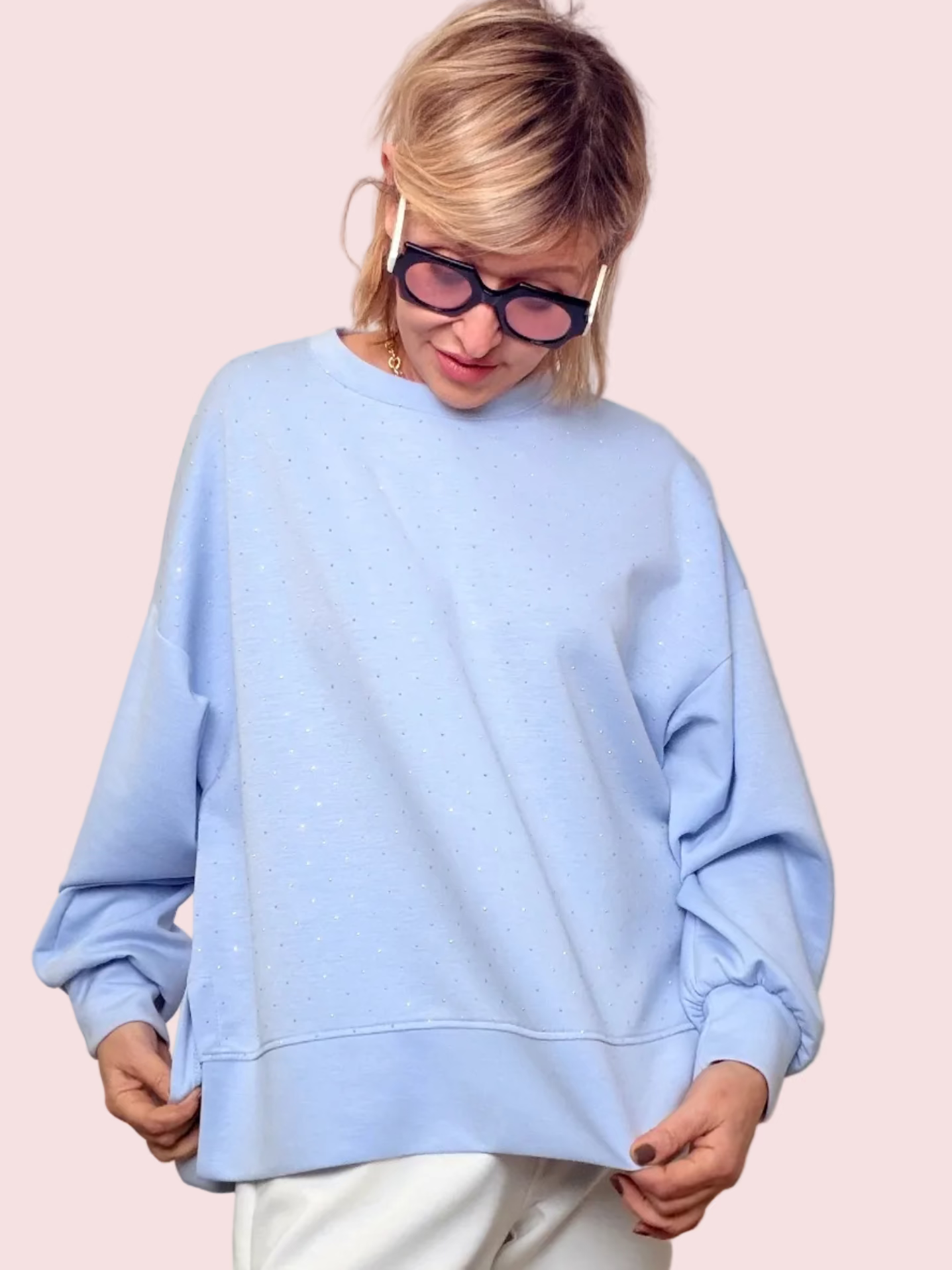 Felpa Over Zirconi Azzurro Polvere