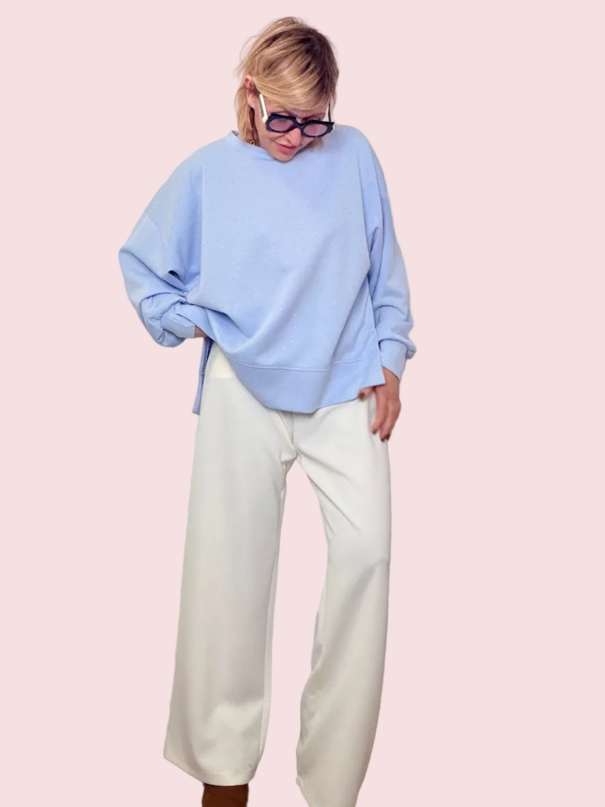 Pantalone Wide Leg Modal Bianco Panna