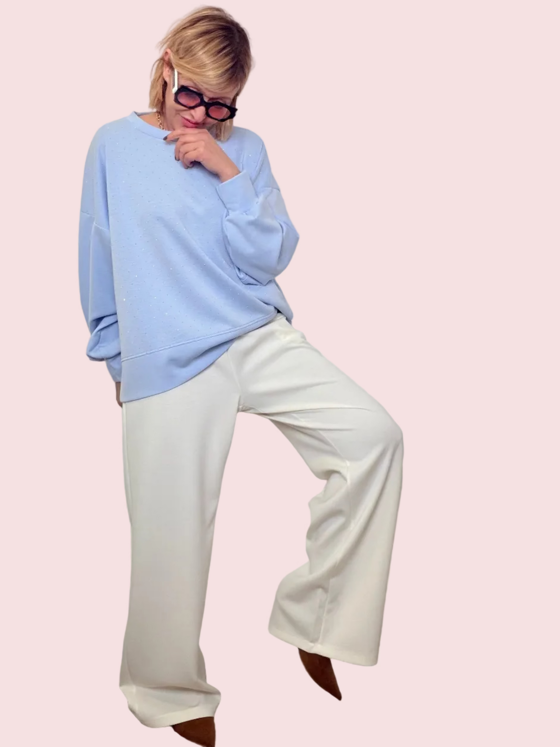 Pantalone Wide Leg Modal Bianco Panna