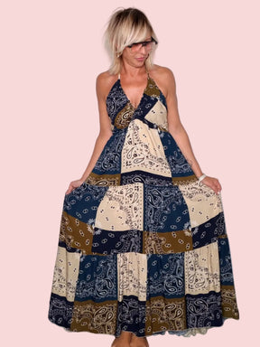 Vestito Lungo Patchwork Paisley Halter