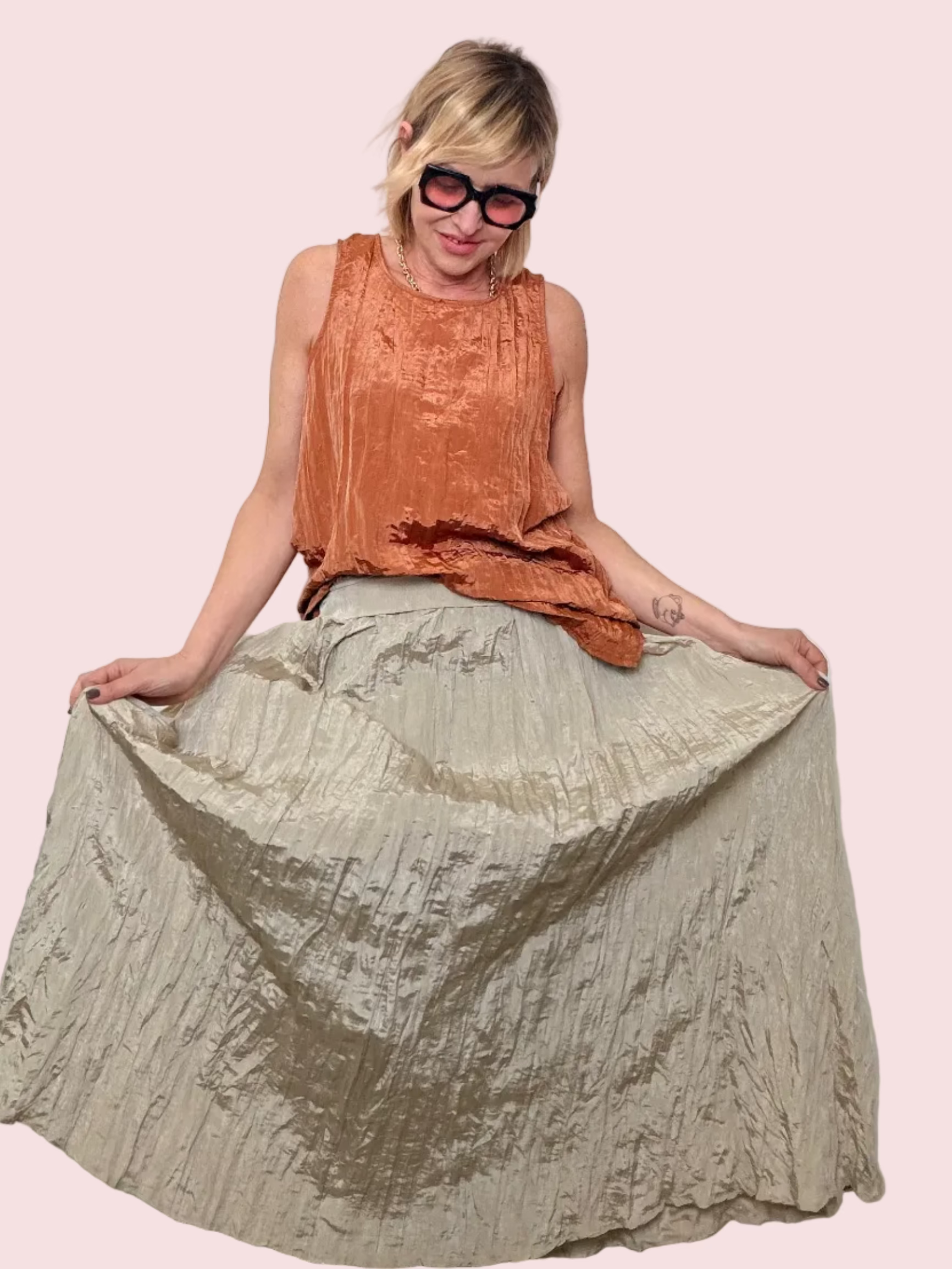 Gonna Lunga Stropicciata Effetto Plissé