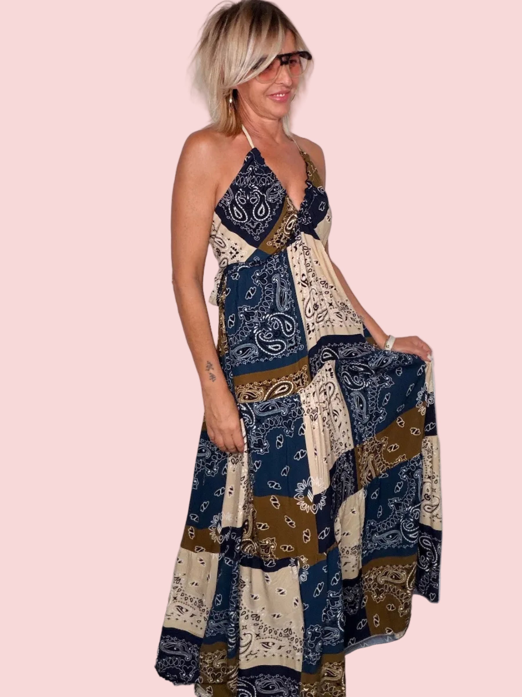 Vestito Lungo Patchwork Paisley Halter