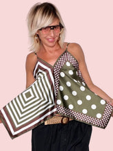 Top patchwork foulard marrone panna - frontale