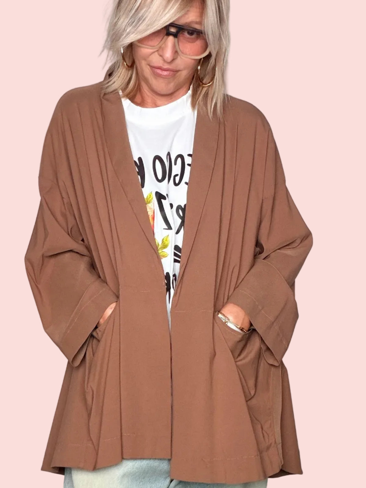 Giacca kimono camel oversize - vista laterale