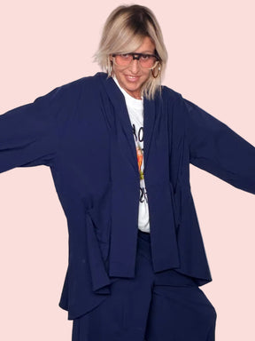 Giacca kimono blu navy - maniche aperte vista frontale