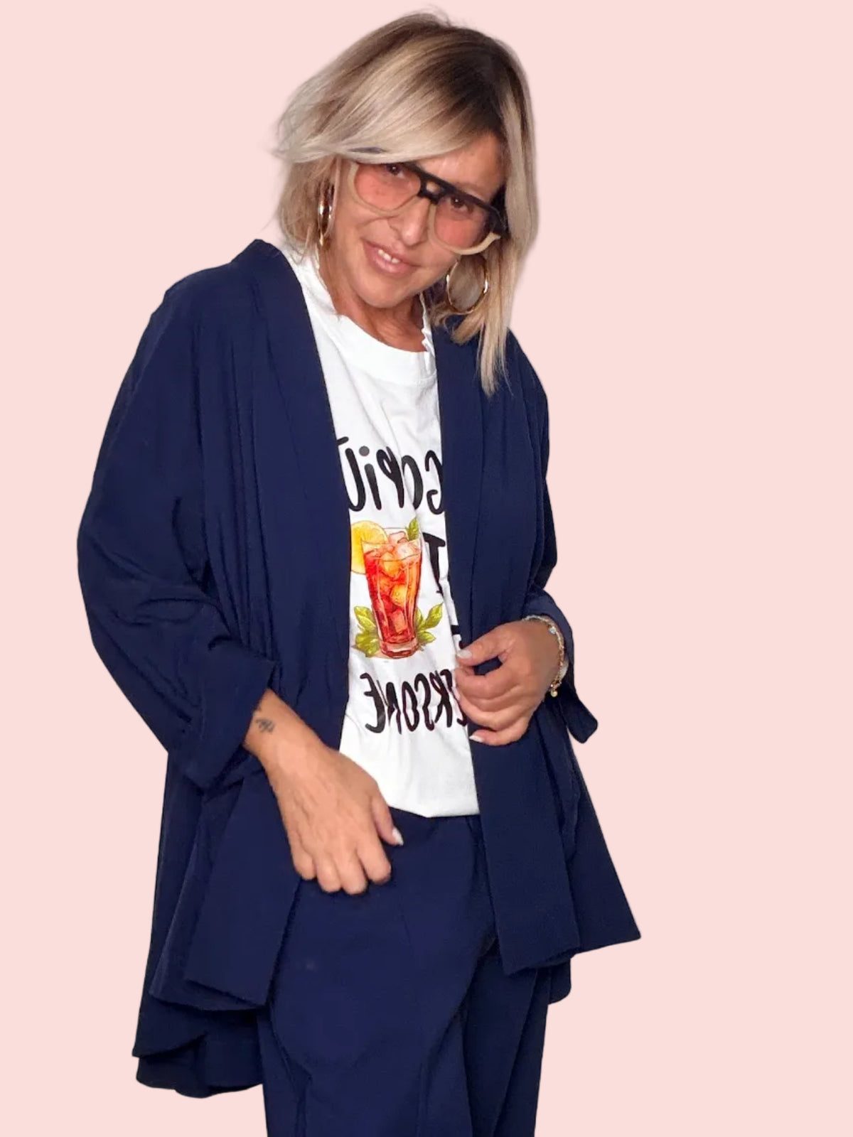 Giacca kimono blu navy - total look con pantalone coordinato