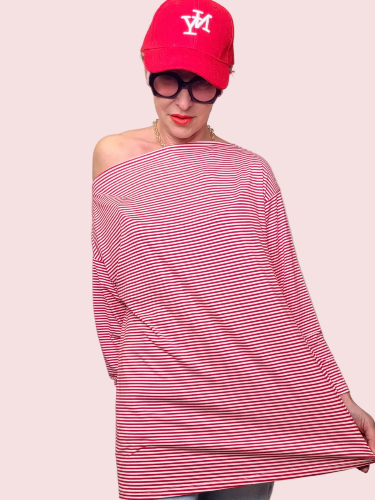 Maglia Oversize a Righe Marinière con Scollo a Barca