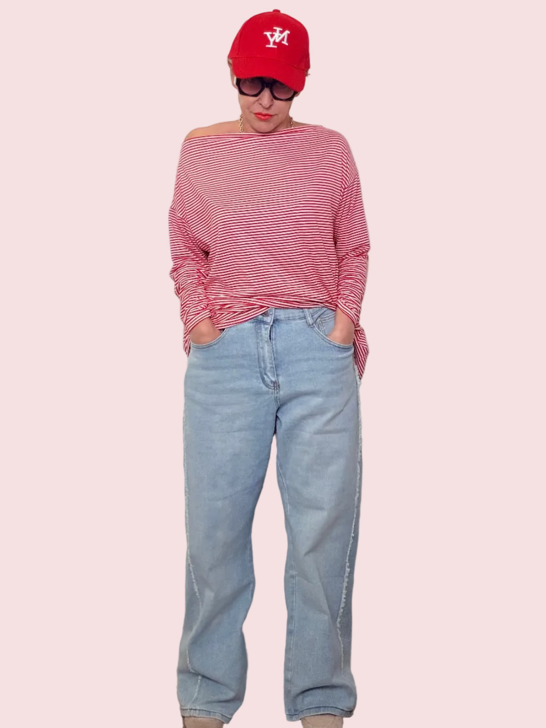 Jeans Wide Leg con Banda Laterale Strass