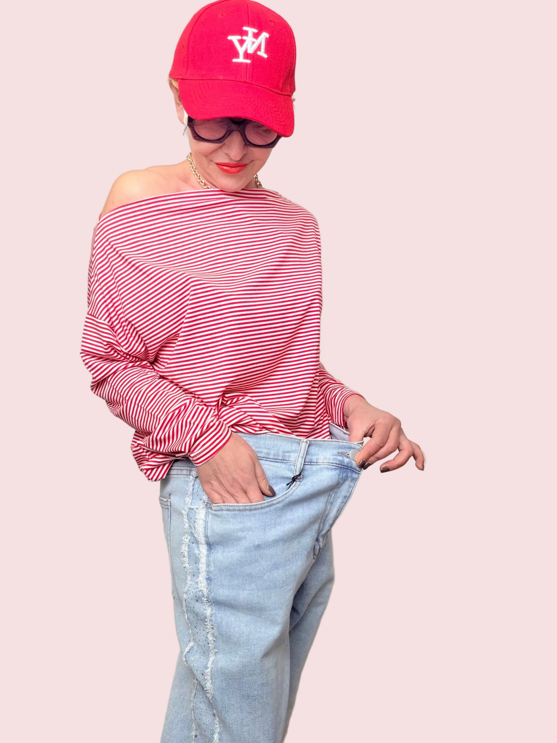 Jeans Wide Leg con Banda Laterale Strass