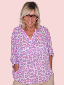 Camicia maculata rosa lilla - frontale