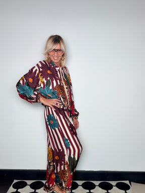 Completo bomber pantalone bordeaux - abito lungo
