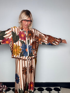 Completo Due Pezzi Bomber e Pantalone Wide Leg | Stampa Tropicale