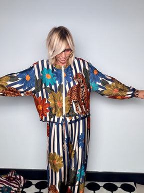 Completo Due Pezzi Bomber e Pantalone Wide Leg | Stampa Tropicale