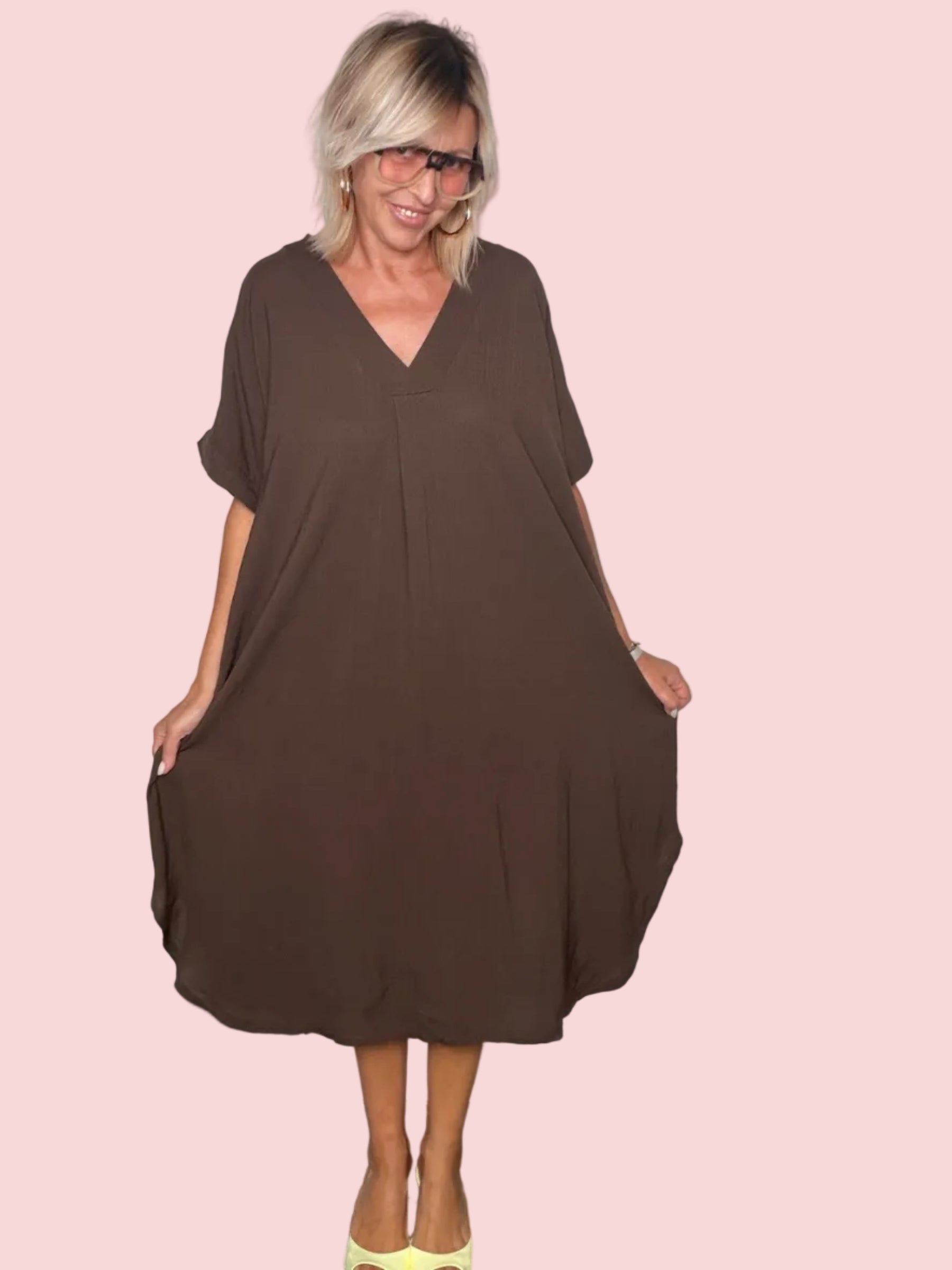 Abito kaftan marrone cioccolato - frontale