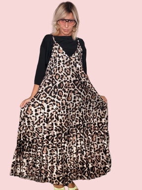 Abito maxi slip dress leopardata - frontale