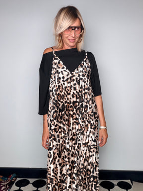 Abito maxi slip dress leopardata - dettaglio scollo