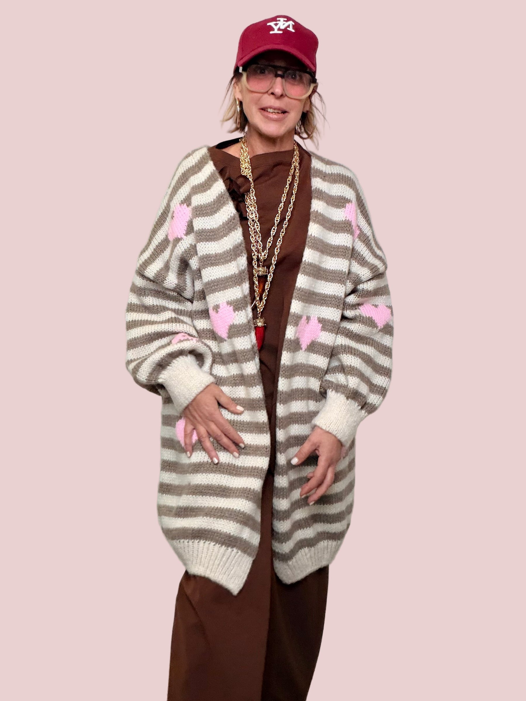 FEMALE - Cardigan morbido a righe con cuori