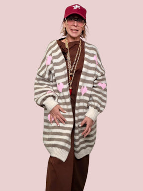 FEMALE - Cardigan morbido a righe con cuori