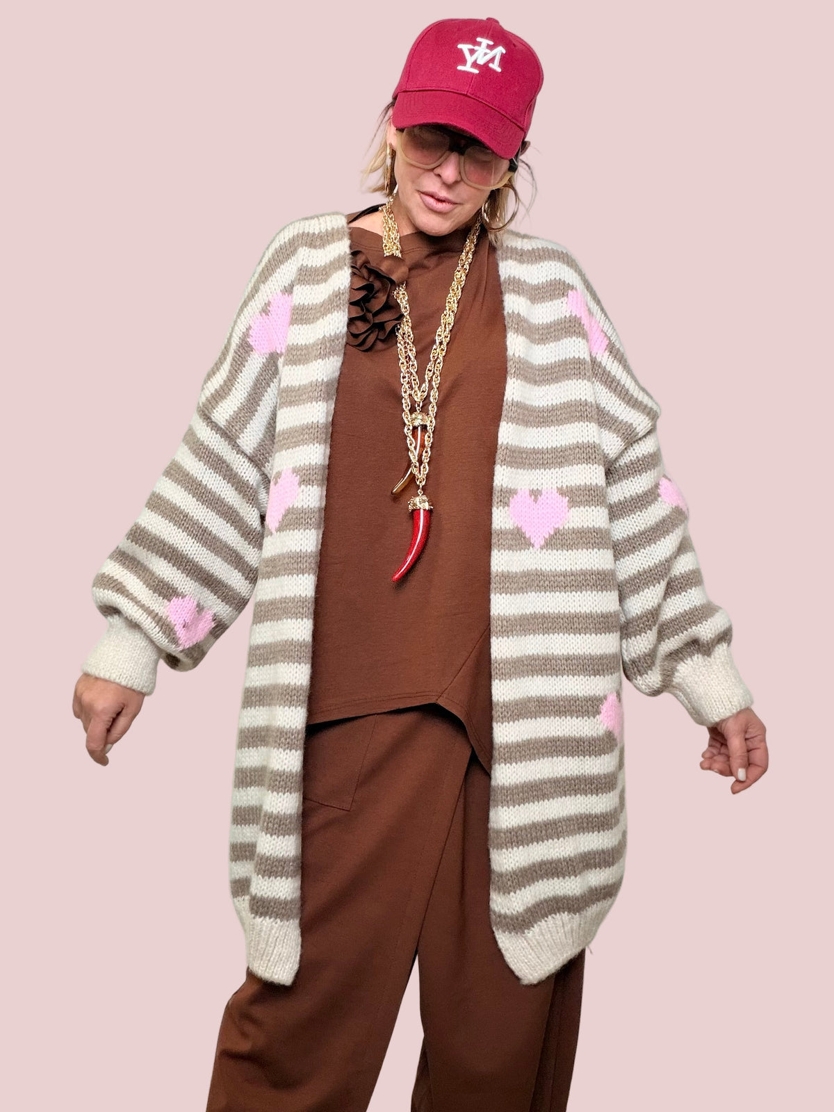 FEMALE - Cardigan morbido a righe con cuori