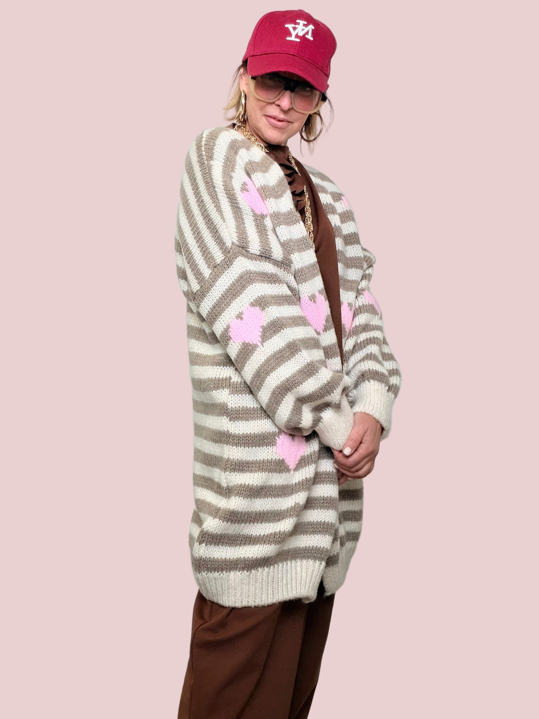 FEMALE - Cardigan morbido a righe con cuori