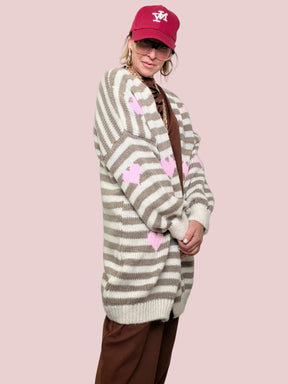 FEMALE - Cardigan morbido a righe con cuori