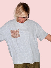 T-shirt Oversize con Tasca Glitter