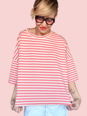 Maglia Oversize a Righe Corallo
