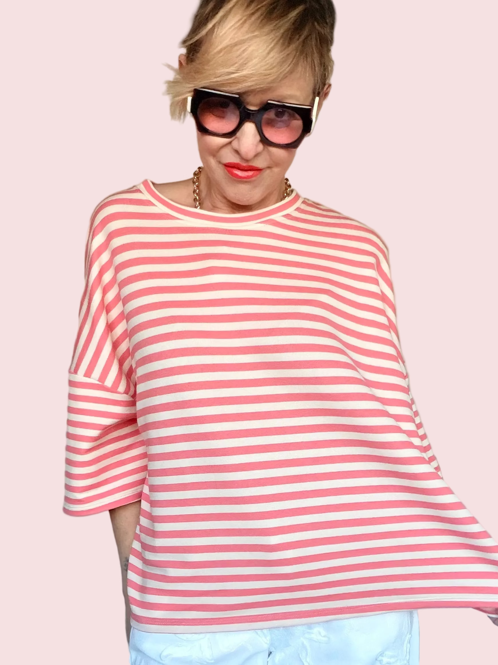 Maglia Oversize a Righe Corallo