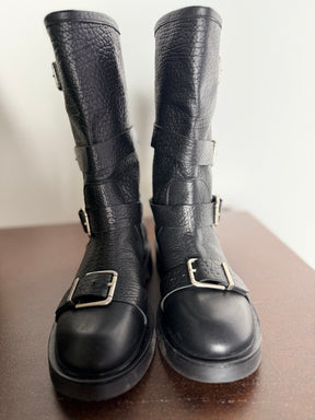 Stivale Anfibio Biker in Pelle Martellata
