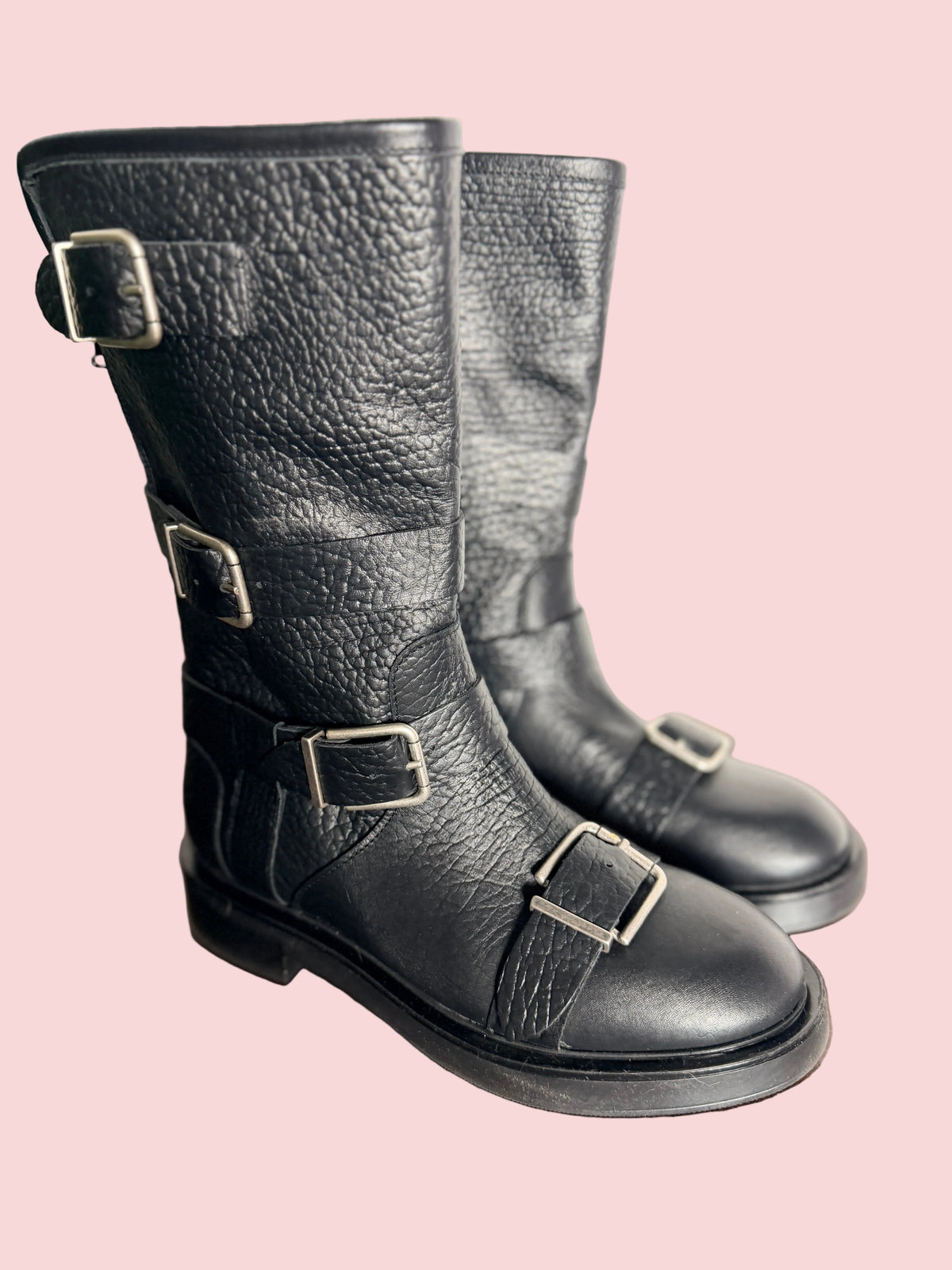 Stivale Anfibio Biker in Pelle Martellata