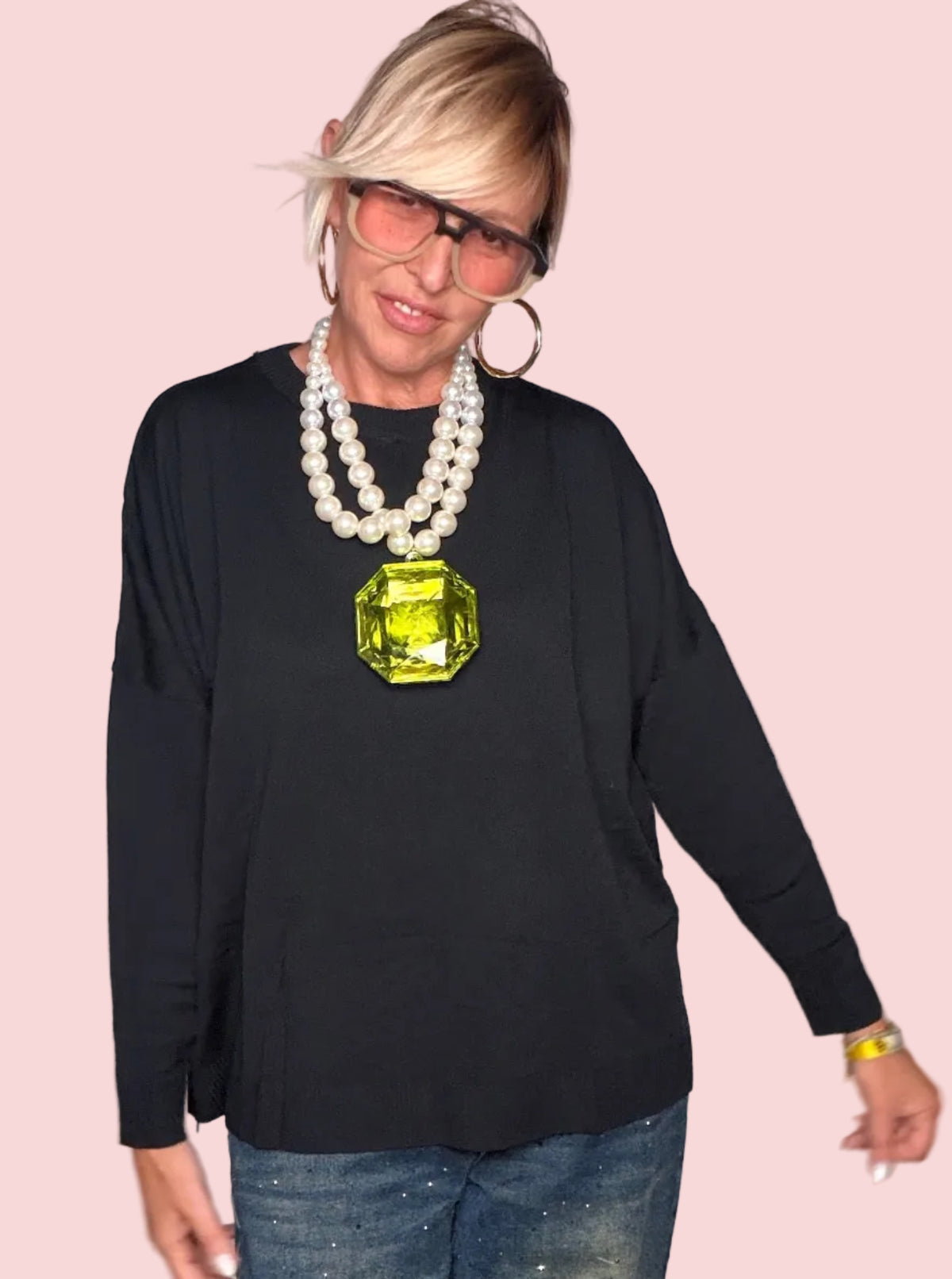 Maglia in Filo Girocollo Oversize Nera