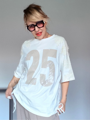 T-shirt 25 con Pizzo sulle Maniche e Coulisse