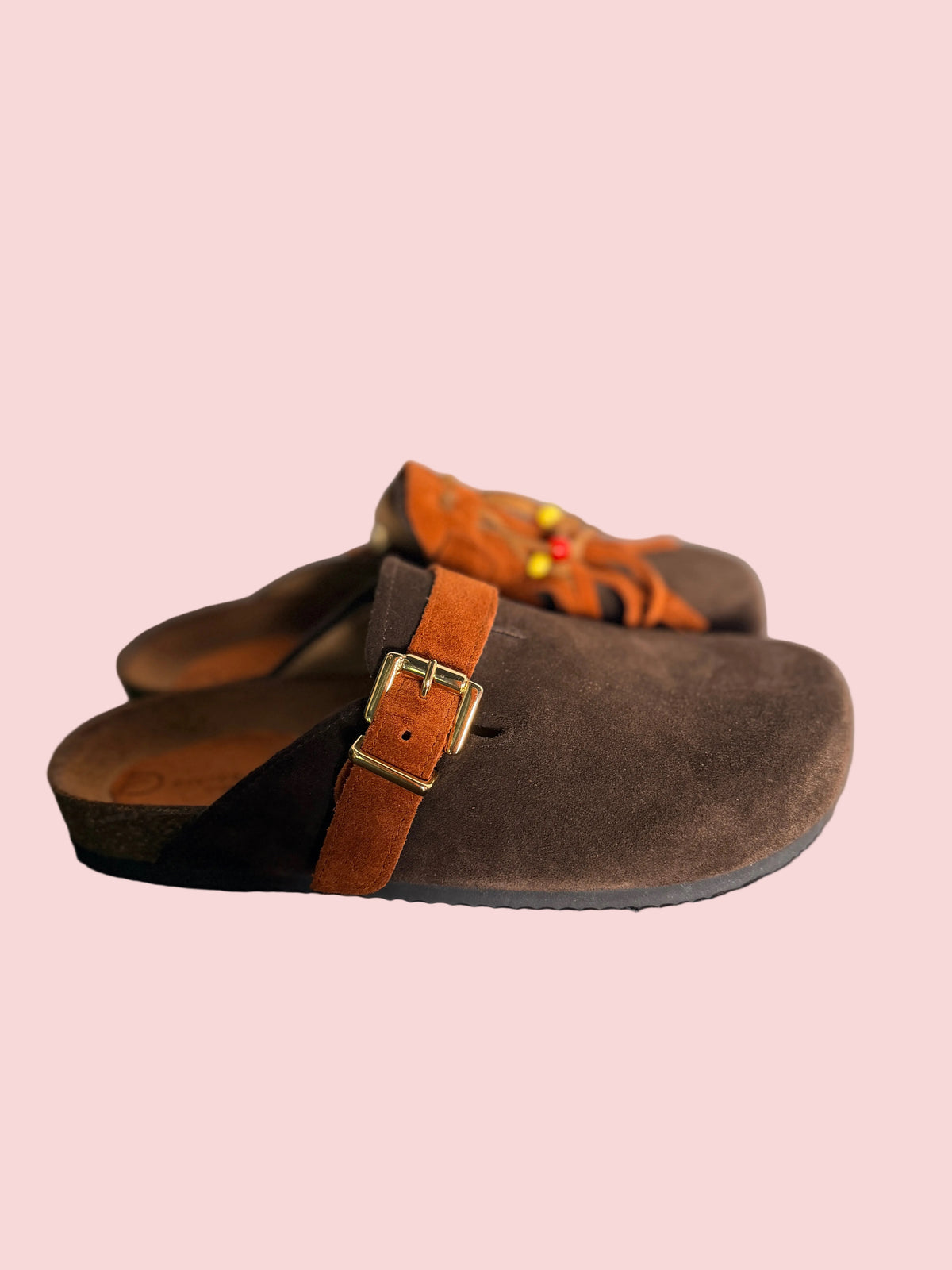Ciabatta Frange Suede Cuoio & Celeste