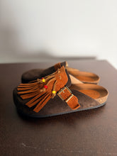 Ciabatta Frange Suede Cuoio & Celeste