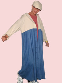 Giacca Abito Maxi Bicolor Felpa e Denim con Cappuccio