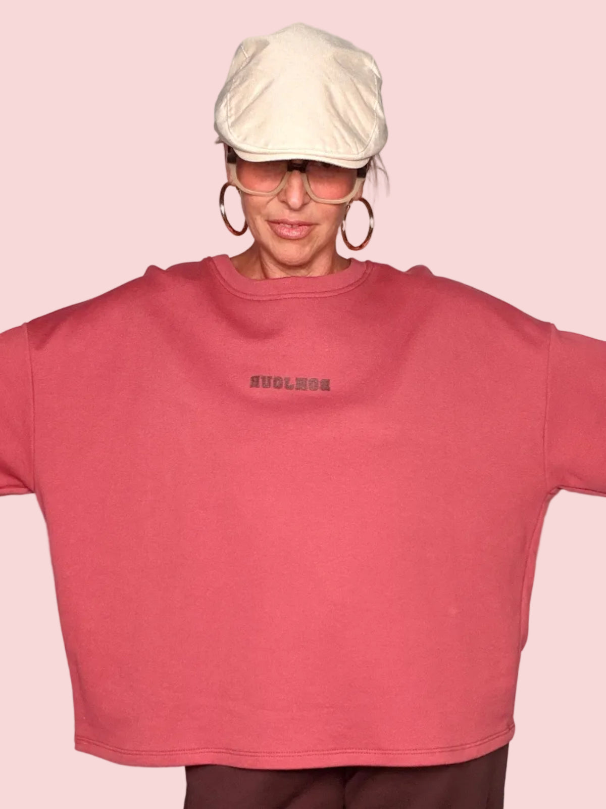 Felpa Crop Oversize Stampa College BONJOUR